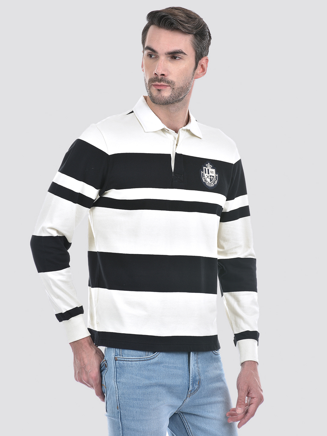 Numero Uno Men Striper Black Polo Neck Sweatshirt